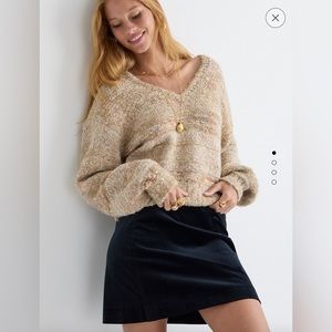 🖤J.Crew Puff Sleeve V-Neck Oversized Sweater in Space-Dye